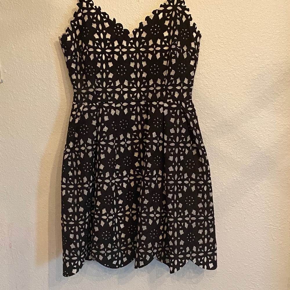 Solstice Black and White Crochet Lace Mini Dress
